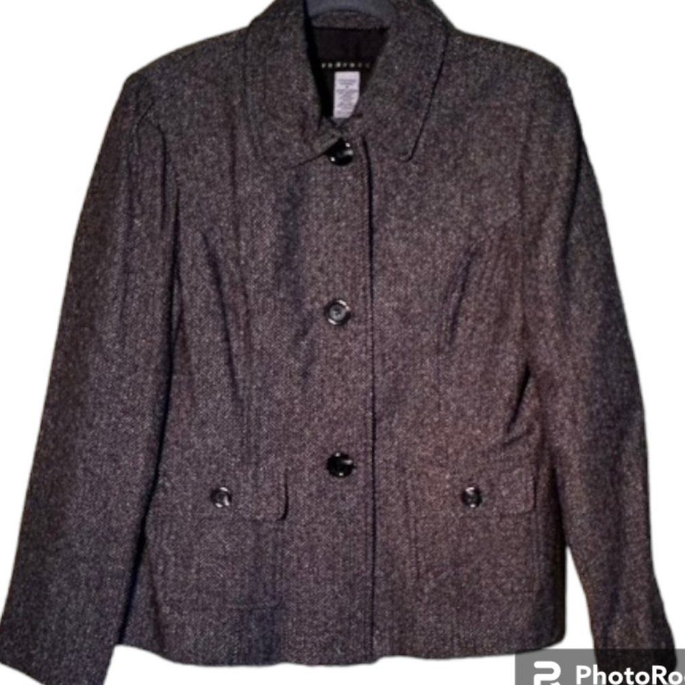 Prophecy Vintage Black & White Tweed-Like Jacket EUC Size 16
